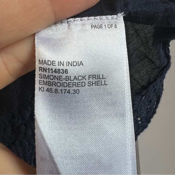 Reiss silk blend navy embroidered ruffle lightweight blouse. - Picture 14 of 16